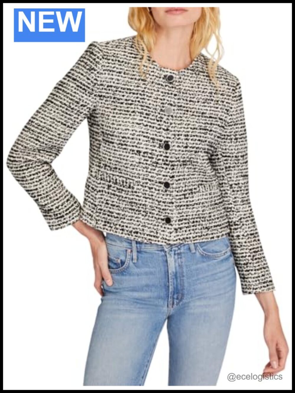 Club Monaco Boucle Cropped Collarless Jacket Blazer